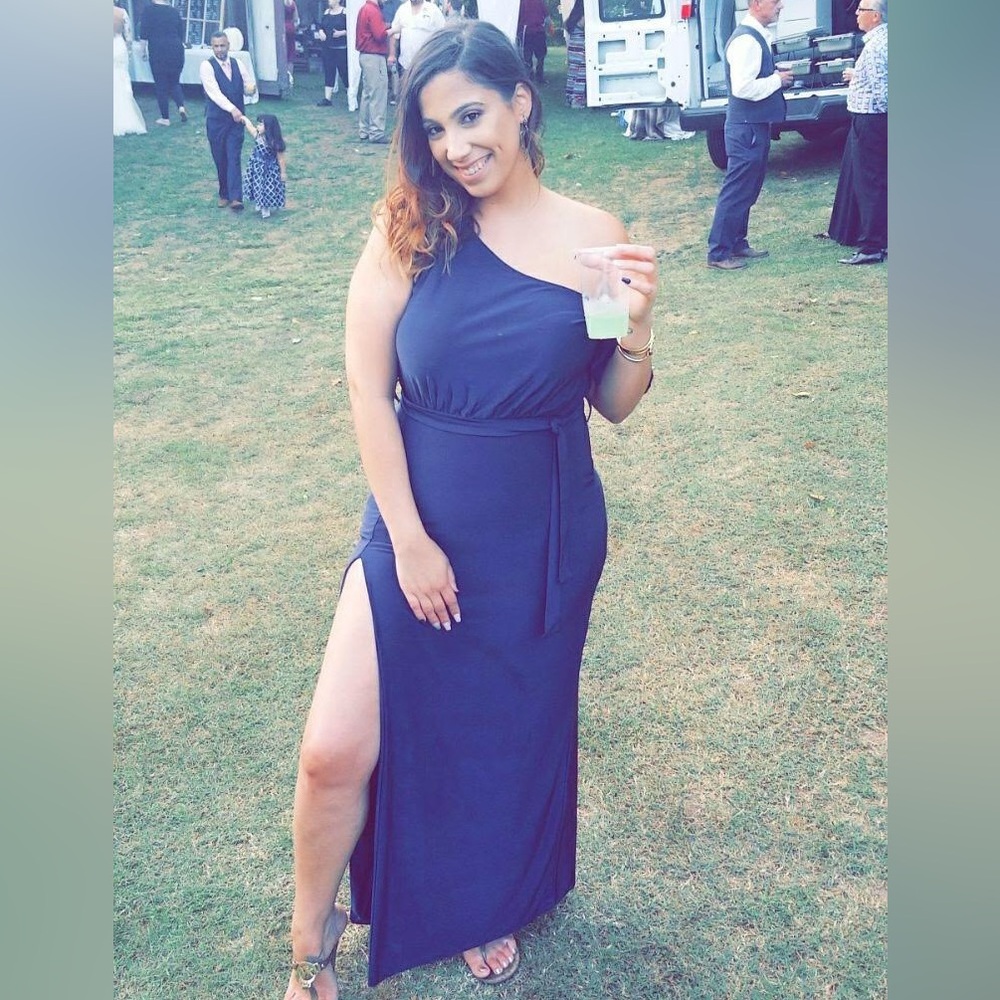 Elegant One-Shoulder Navy Blue Dress